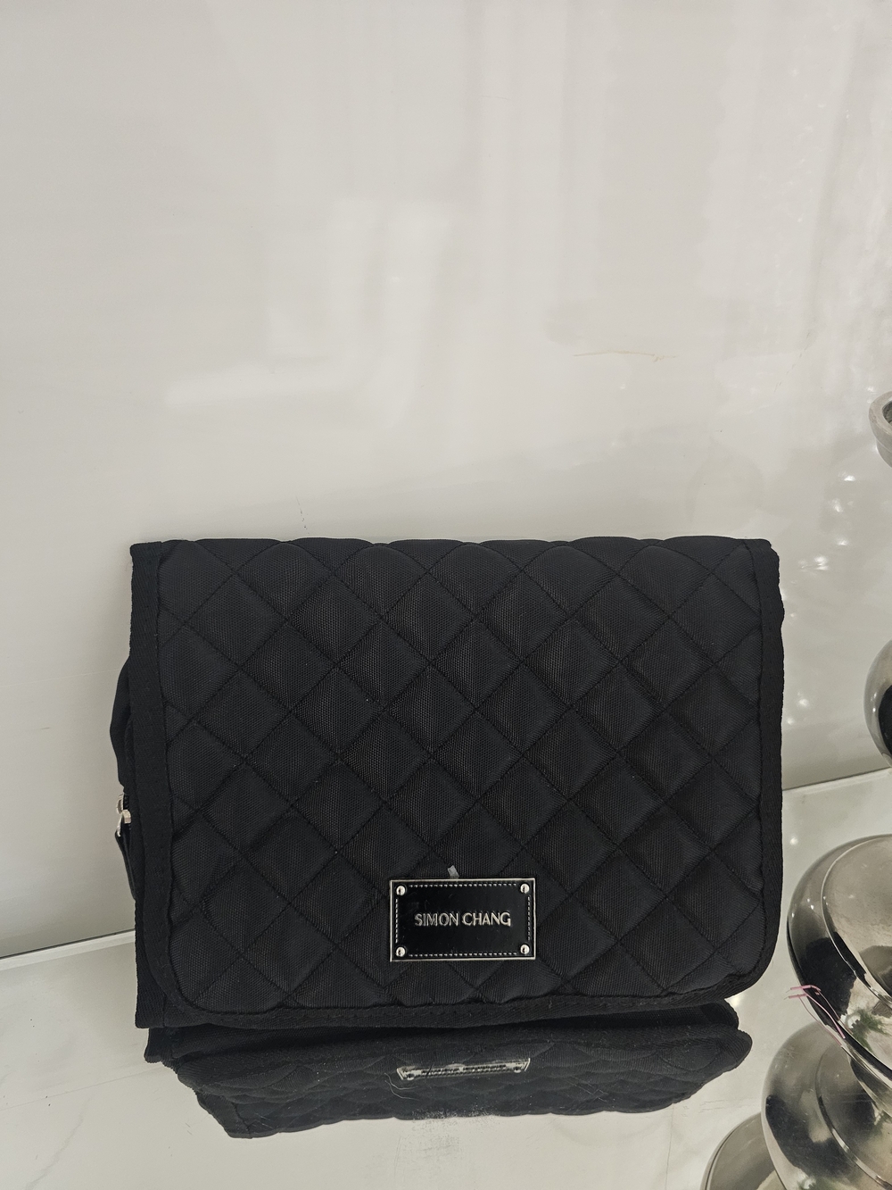 Simon Chang Quilted Black Foldover  Bag